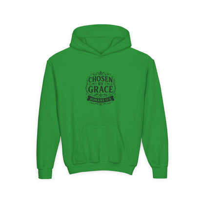 Chosen by Grace (Black Lettering) Youth Heavy Blend Hooded Sweatshirt