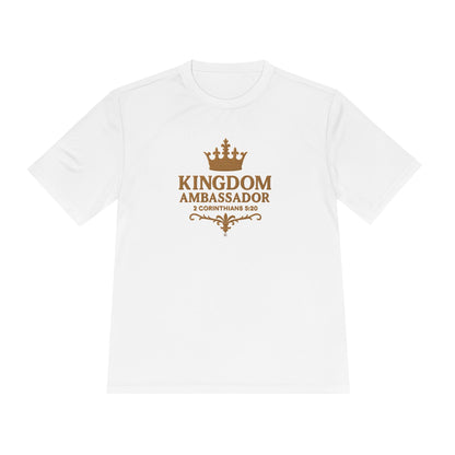 Kingdom Ambassador (Gold Lettering) Unisex Activewear Performance Moisture Wicking Tee, Faith-Based Workout Shirt, Inspirational Fitness Gear, Gift for Fitness Lovers, Bible Verse T-Shirt