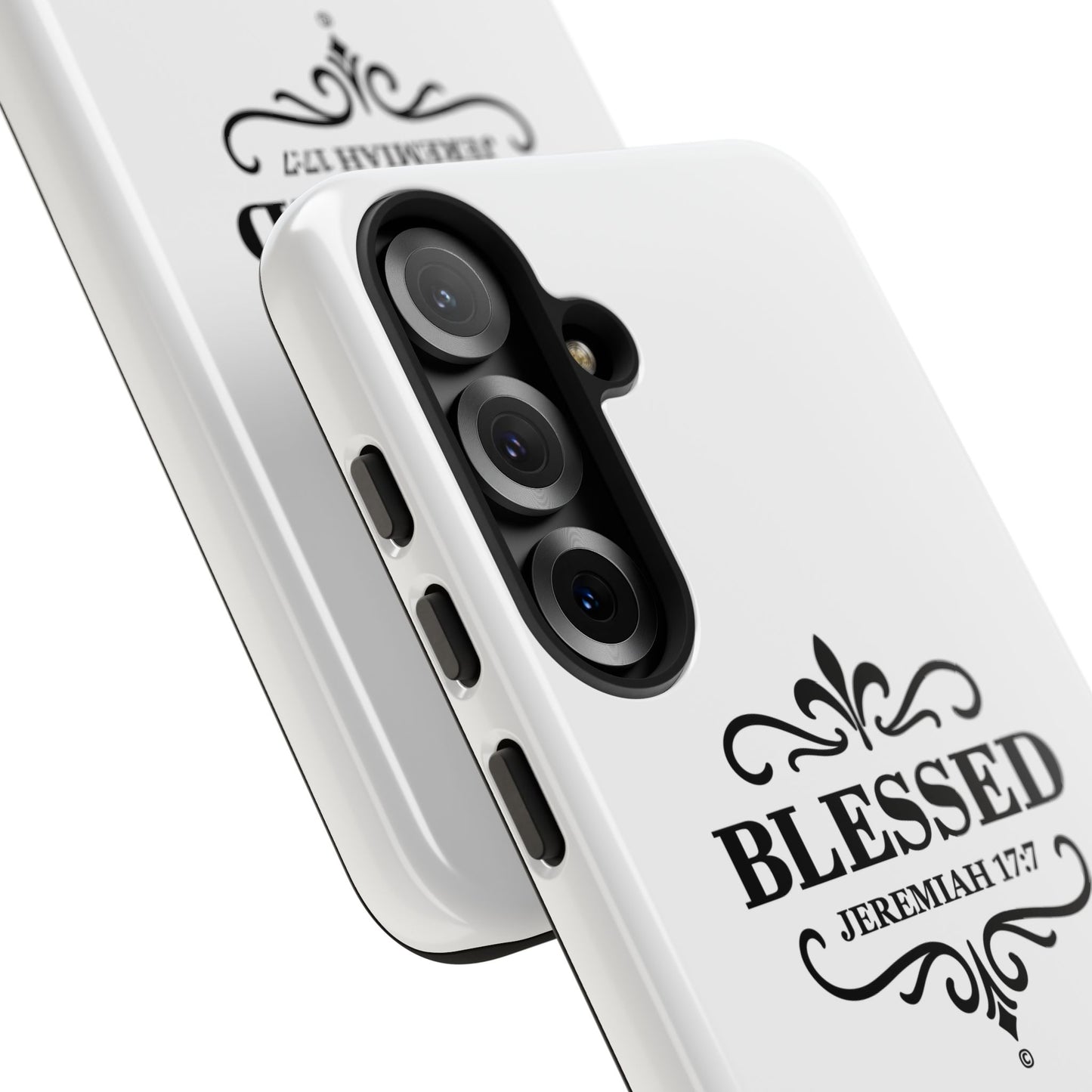 Blessed (Black Lettering), Rugged Phone Case, Inspirational Mobile Cover, Gift for Faith Lovers, Faith-Based Protector - Cross Apparel USA