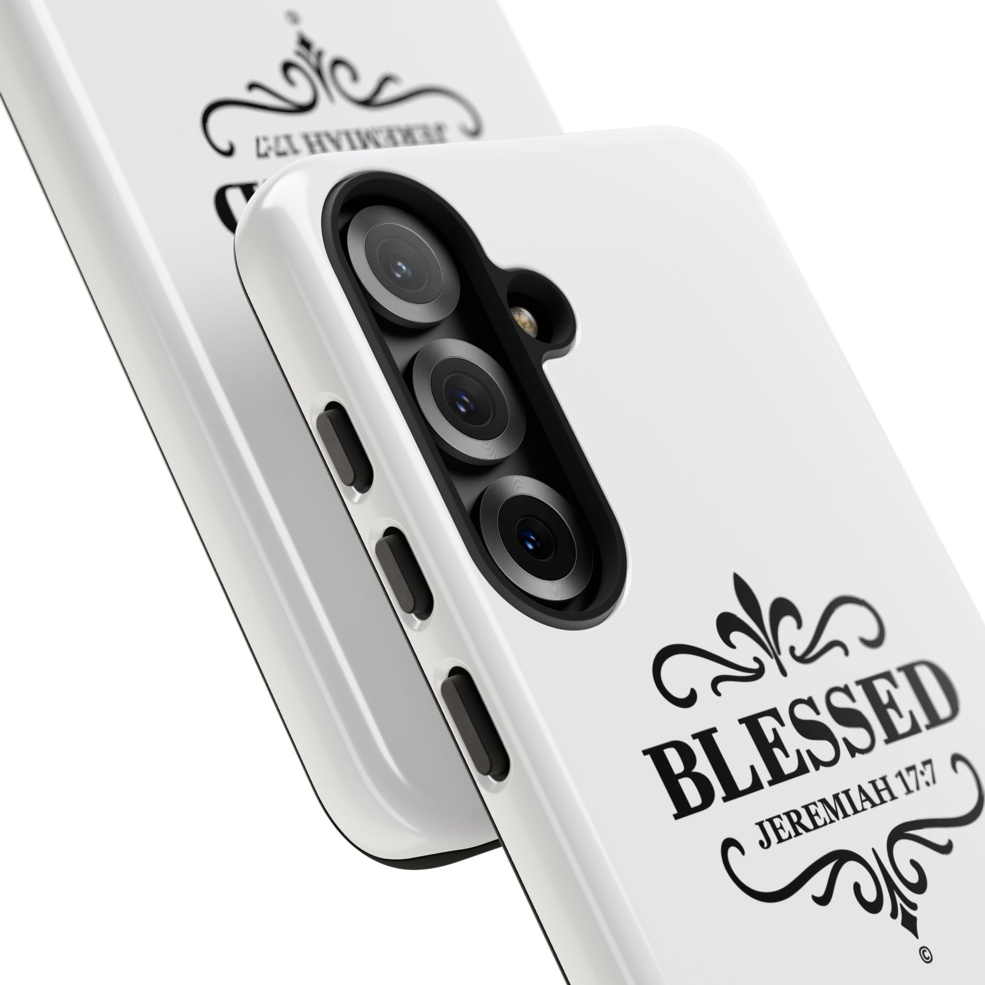 Blessed (Black Lettering), Rugged Phone Case, Inspirational Mobile Cover, Gift for Faith Lovers, Faith-Based Protector - Cross Apparel USA