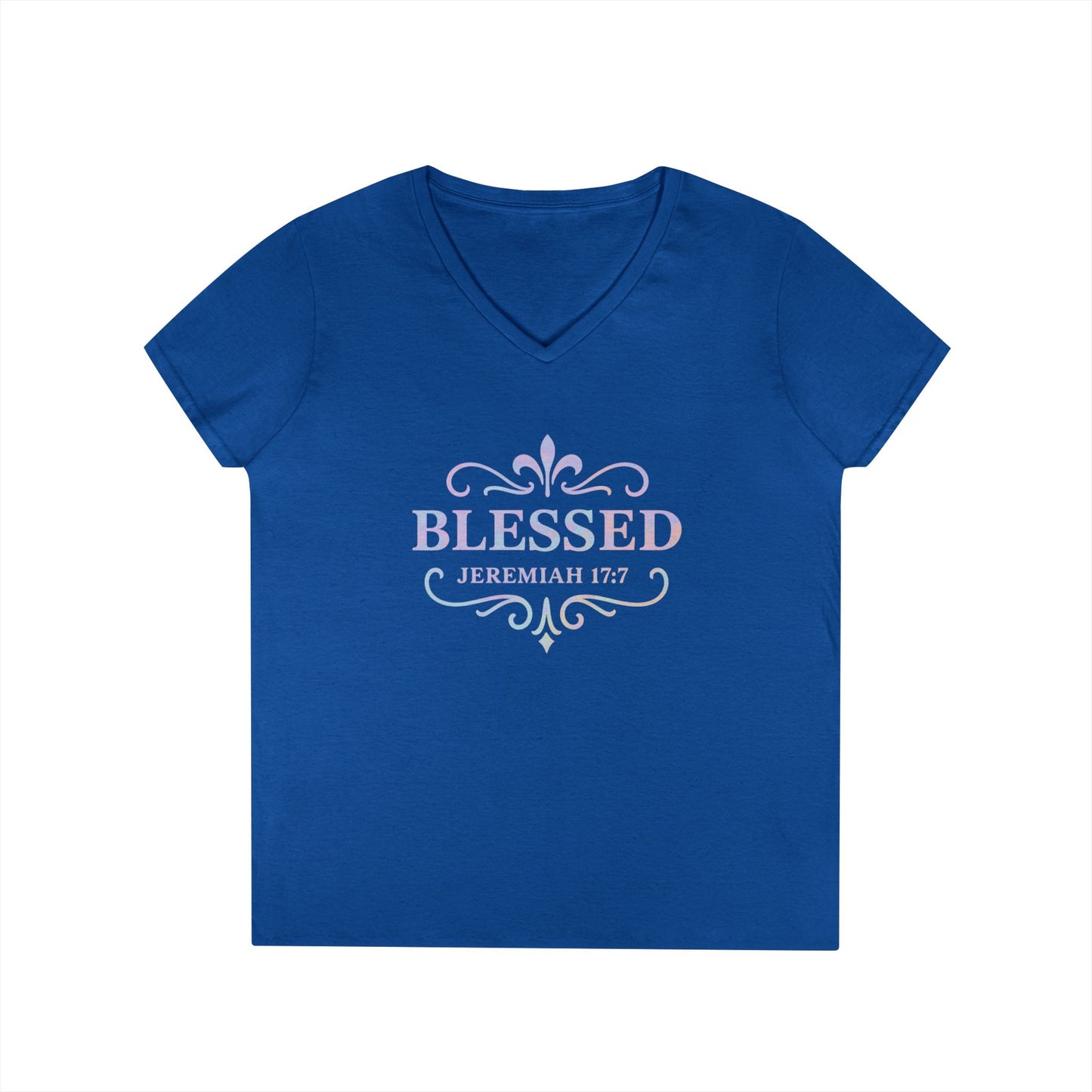 Blessed (Multi-color Limited Edition) Ladies V-Neck T-Shirt, Inspirational Gift, Faith-Based Gift