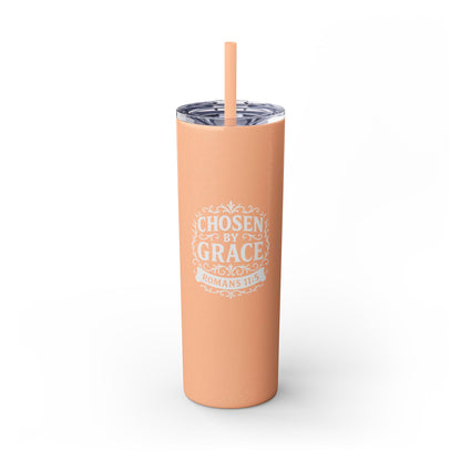 Chosen by Grace (White Lettering) 20oz Skinny Tumbler, Inspirational Travel Mug, Unique Gift for Faith Lovers, Bible Verse Drinkware, Motivational Water Bottle