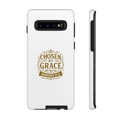 Chosen by Grace (Gold Lettering), Rugged Phone Case, Inspirational Mobile Cover, Gift for Faith Lovers, Faith-Based Protector - Cross Apparel USA