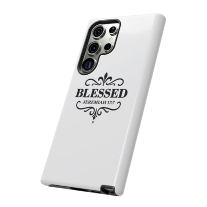 Blessed (Black Lettering), Rugged Phone Case, Inspirational Mobile Cover, Gift for Faith Lovers, Faith-Based Protector - Cross Apparel USA