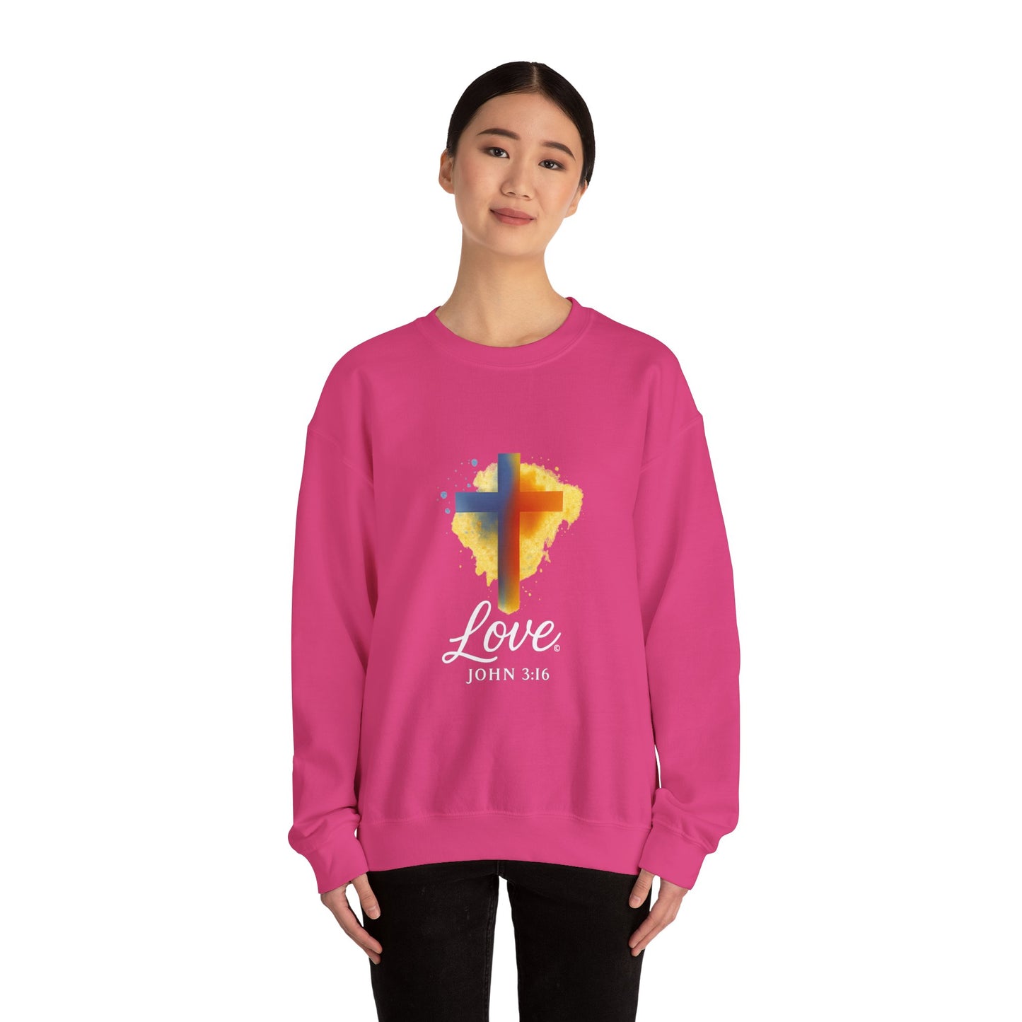 Love (White Lettering) Unisex Crewneck Sweatshirt, Inspirational Apparel, Casual Wear, Gift for Believers, Church Outing Attire, Daily Comfort Wear