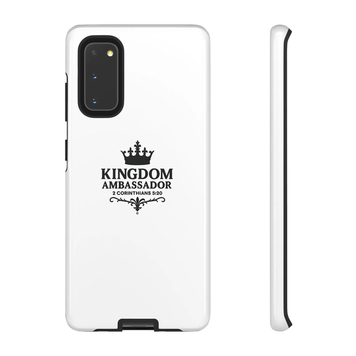 Kingdom Ambassador (Black Lettering) Rugged Phone Case, Inspirational Mobile Cover, Gift for Faith Lovers, Faith-Based Protector - Cross Apparel USA