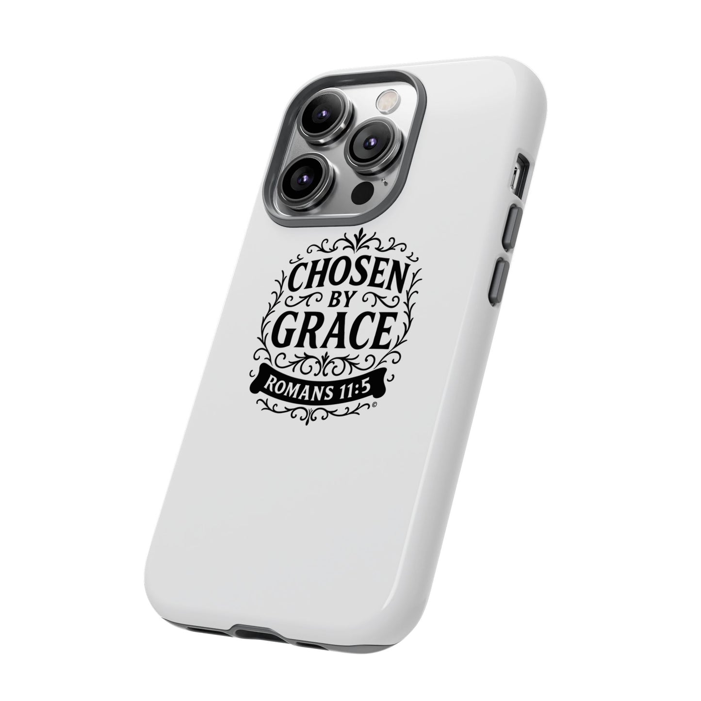Chosen by Grace (Black Lettering), Rugged Phone Case, Inspirational Mobile Cover, Gift for Faith Lovers, Faith-Based Protector