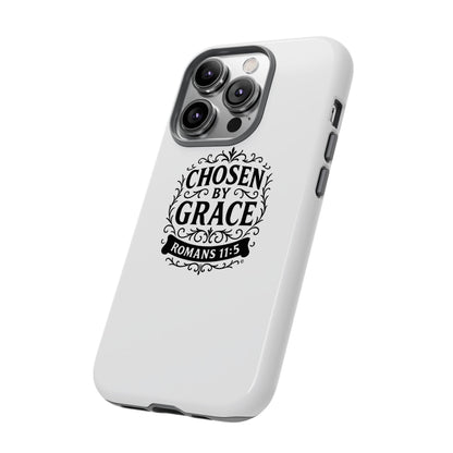 Chosen by Grace (Black Lettering), Rugged Phone Case, Inspirational Mobile Cover, Gift for Faith Lovers, Faith-Based Protector