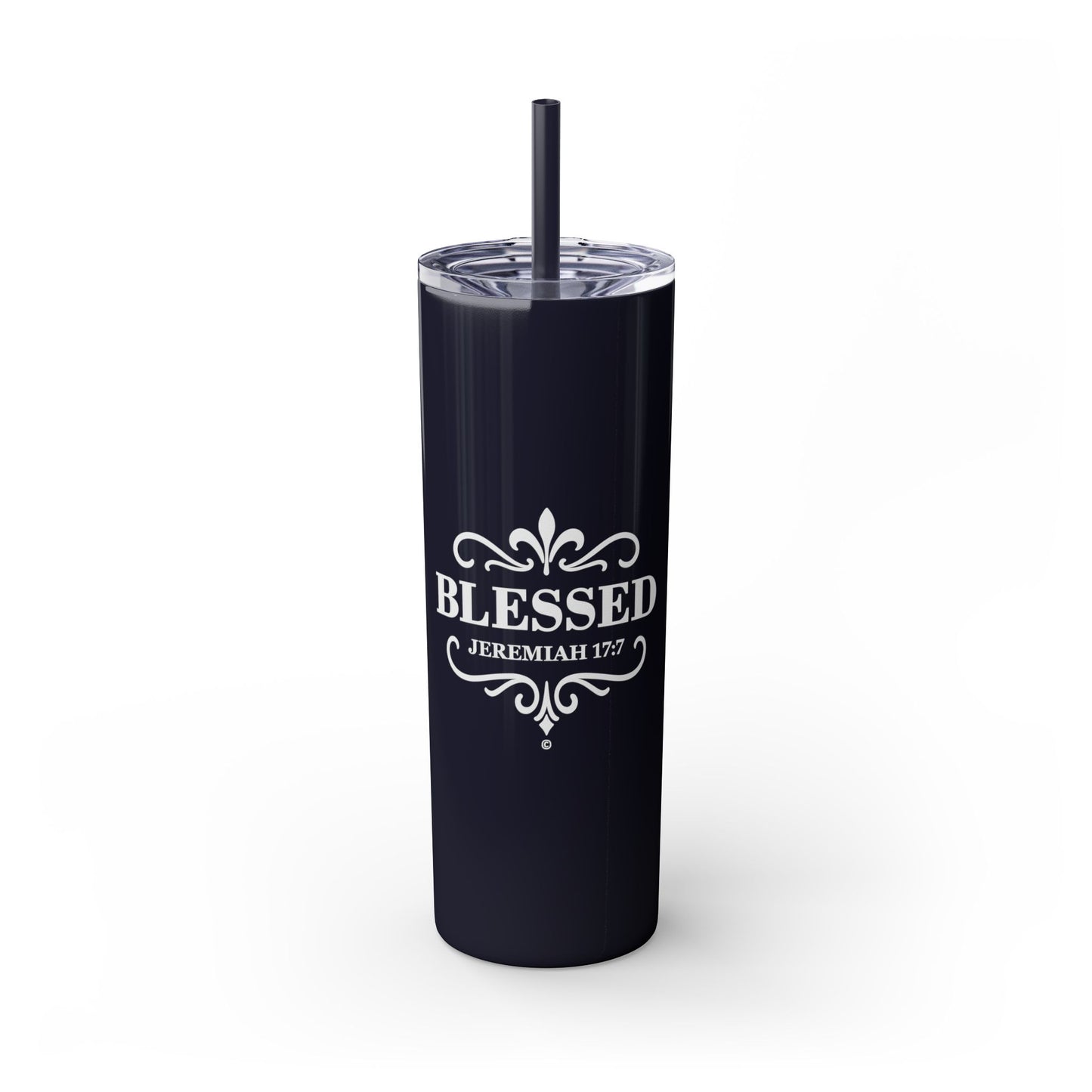Blessed (White Lettering) 20oz Skinny Tumbler, Inspirational Travel Mug, Unique Gift for Faith Lovers, Bible Verse Drinkware, Motivational Water Bottle