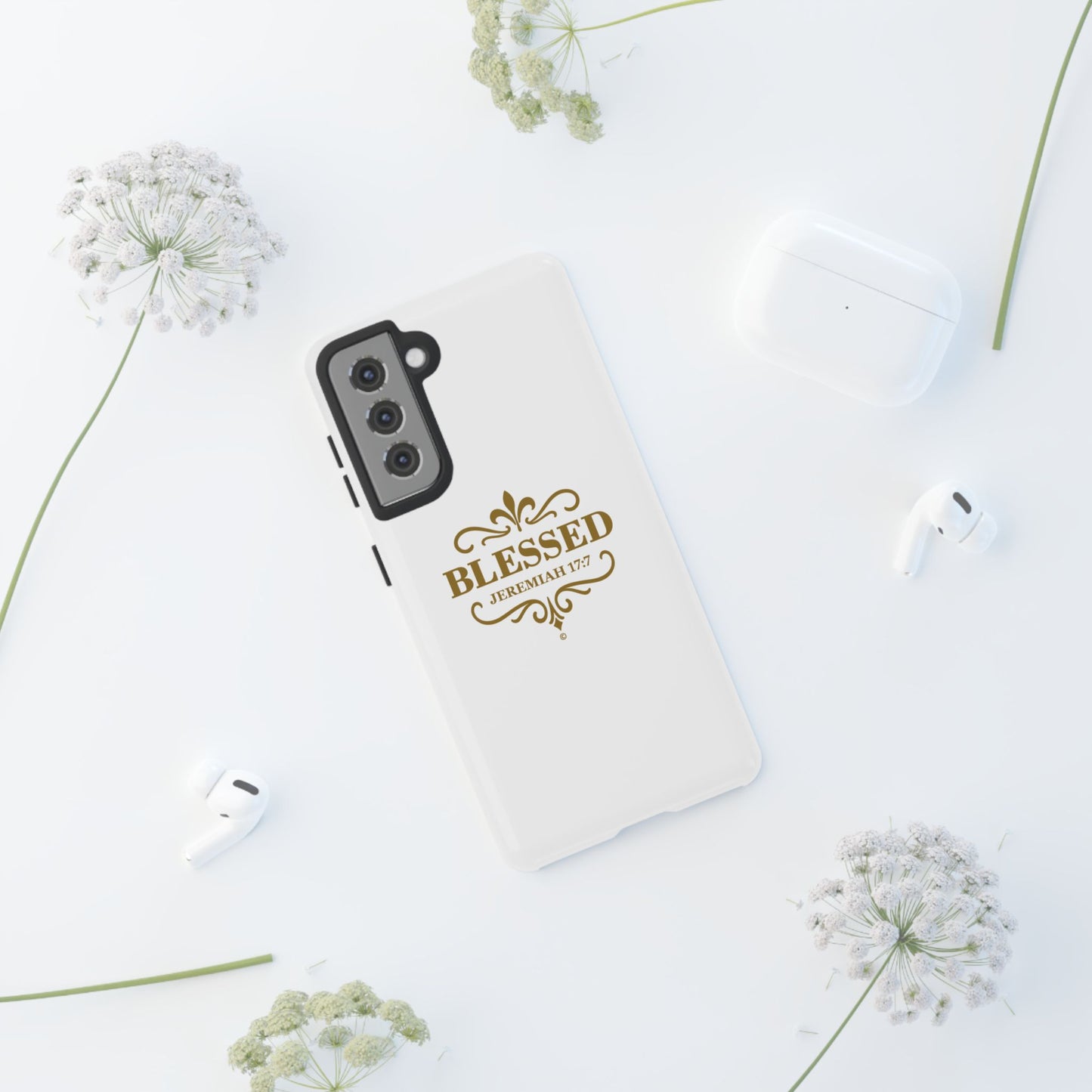 Blessed (Gold Lettering), Rugged Phone Case, Inspirational Mobile Cover, Gift for Faith Lovers, Faith-Based Protector