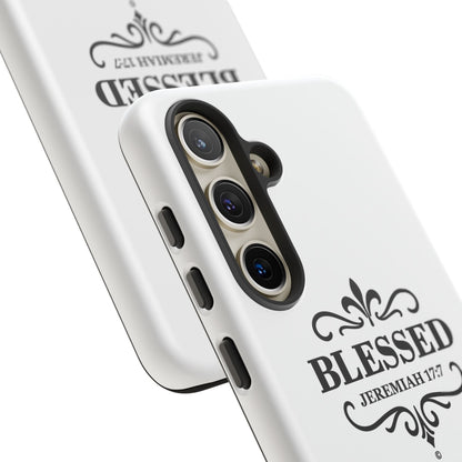 Blessed (Black Lettering), Rugged Phone Case, Inspirational Mobile Cover, Gift for Faith Lovers, Faith-Based Protector