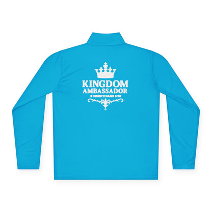 Kingdom Ambassador (Small Design on Front and Full design on the back side) Stylish Unisex Quarter-Zip Pullover for Everyday Comfort, Cozy Apparel, Trendy Layering, Casual Wear, Great for Believers