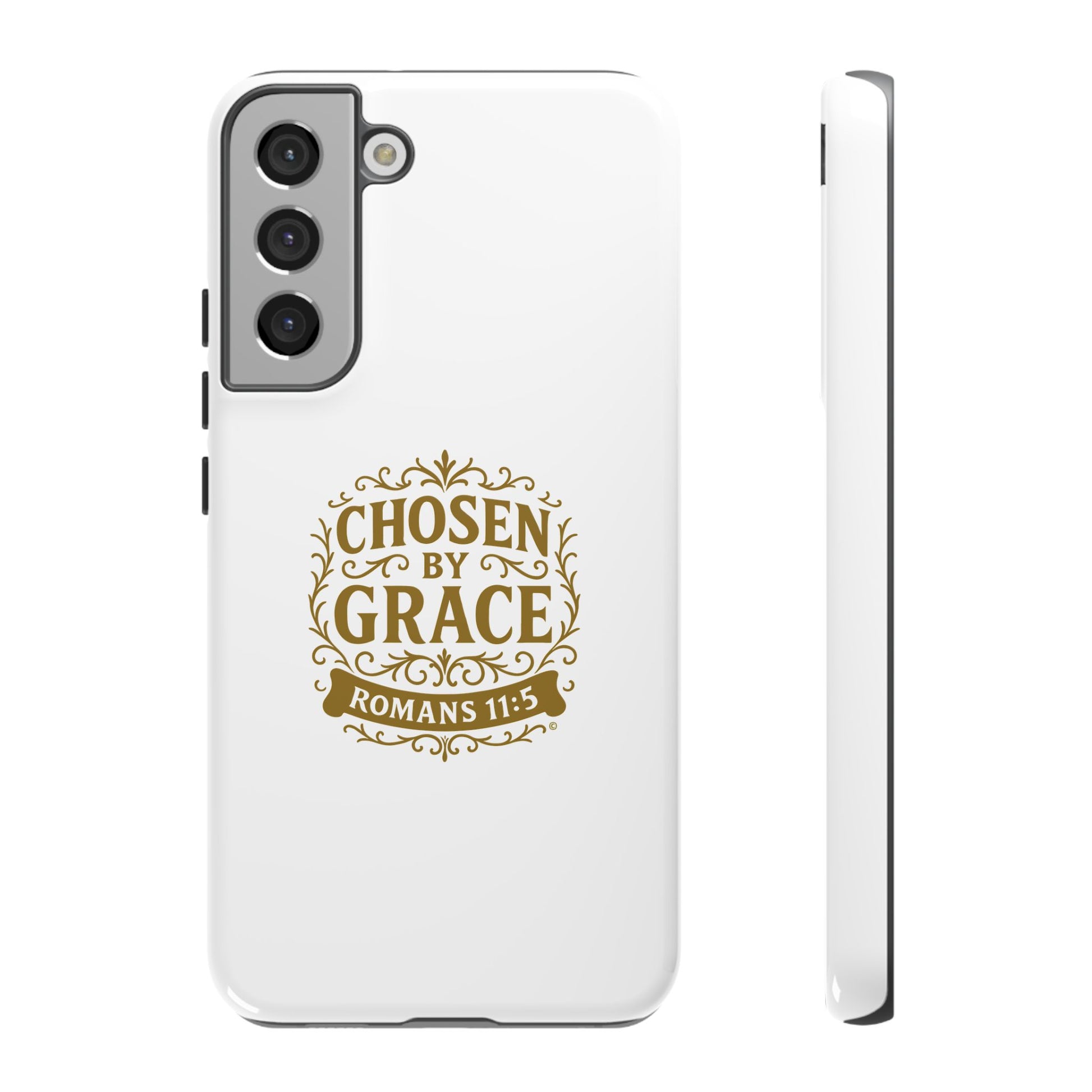 Chosen by Grace (Gold Lettering), Rugged Phone Case, Inspirational Mobile Cover, Gift for Faith Lovers, Faith-Based Protector - Cross Apparel USA