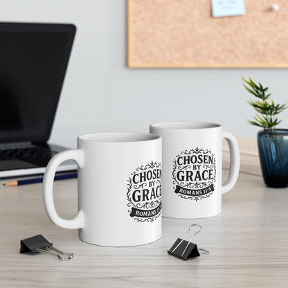 Chosen by Grace (Black Lettering) Ceramic Mug, Inspirational Gift, Coffee Cup for Faith, Gift of Believers, Devotional Drinkware (11oz, 15oz)