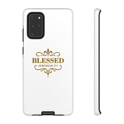 Blessed (Gold Lettering), Rugged Phone Case, Inspirational Mobile Cover, Gift for Faith Lovers, Faith-Based Protector - Cross Apparel USA