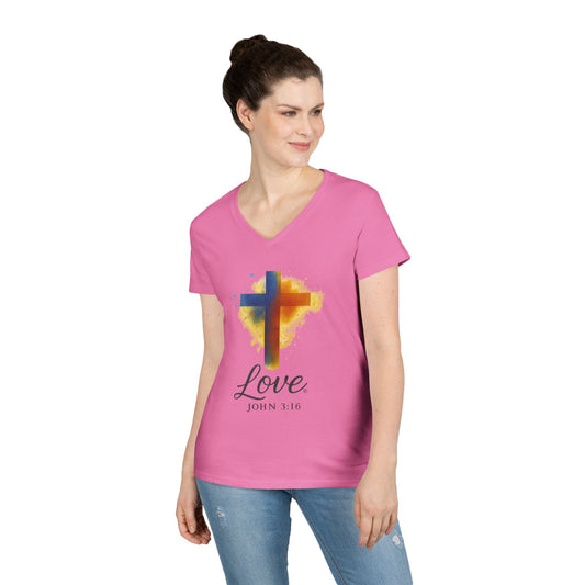 Love (Full Color) Ladies V-Neck T-Shirt, Inspirational Gift, Faith-Based Gift