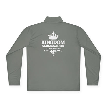 Kingdom Ambassador (Small Design on Front and Full design on the back side) Stylish Unisex Quarter-Zip Pullover for Everyday Comfort, Cozy Apparel, Trendy Layering, Casual Wear, Great for Believers
