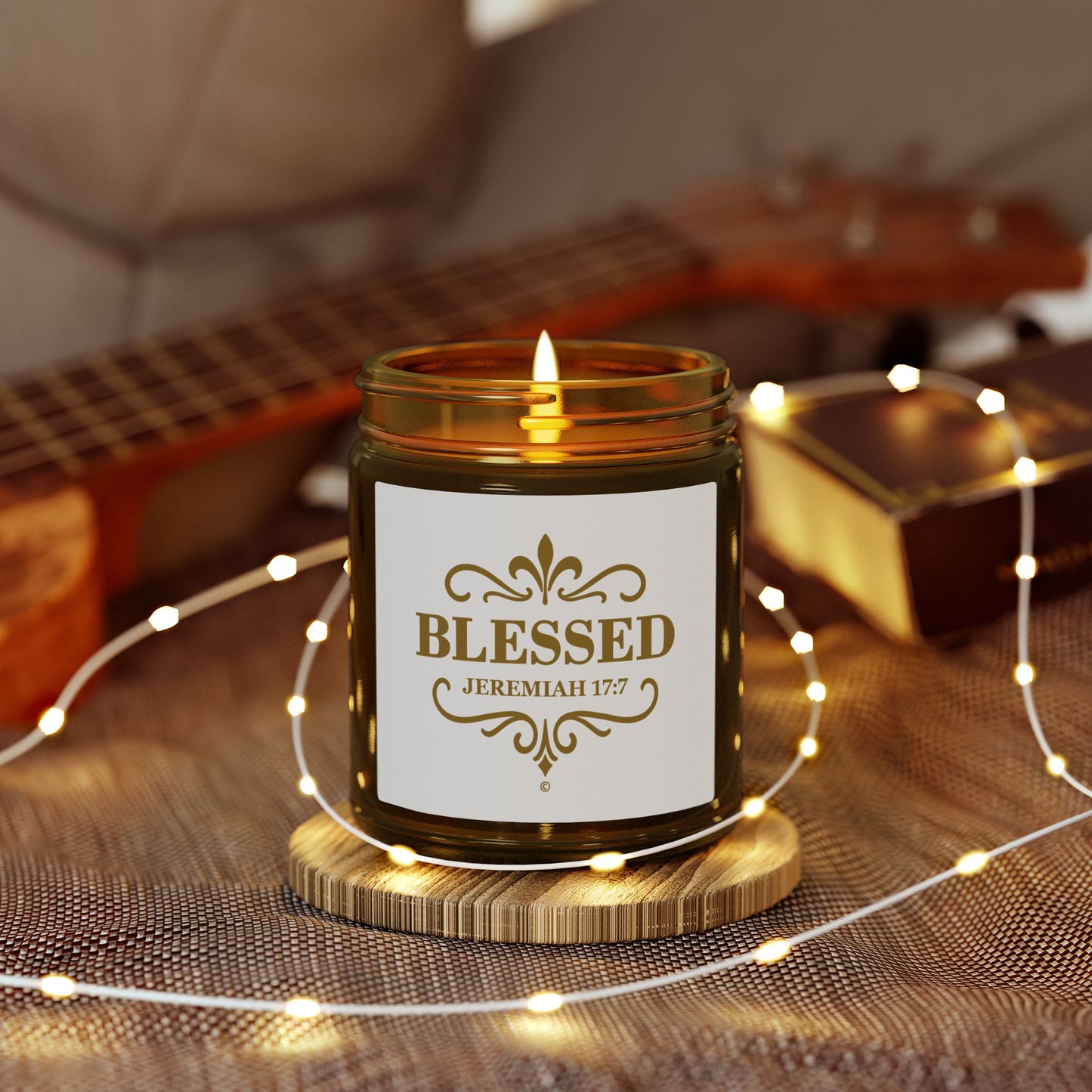 Blessed (Gold Lettering) Scented Candle - Coconut Apricot Wax, Inspirational Home Decor, Gifts for Believers, Relaxation