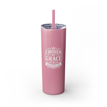 Chosen by Grace (White Lettering) 20oz Skinny Tumbler, Inspirational Travel Mug, Unique Gift for Faith Lovers, Bible Verse Drinkware, Motivational Water Bottle