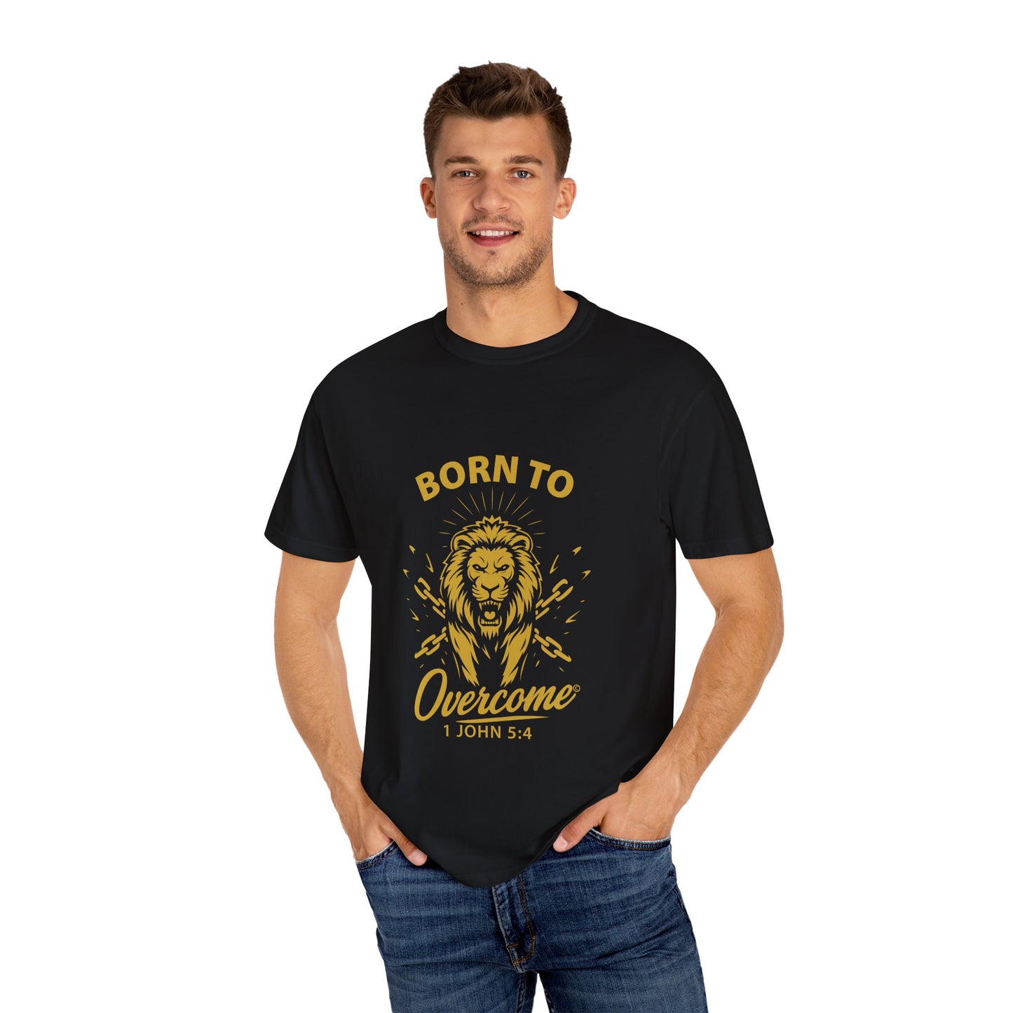 Born to Overcome (Gold Lettering) Unisex Apparel Clothing Tee T-shirt Relaxed Fit Shirt