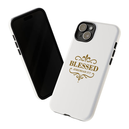 Blessed (Gold Lettering), Rugged Phone Case, Inspirational Mobile Cover, Gift for Faith Lovers, Faith-Based Protector