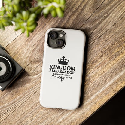 Kingdom Ambassador (Black Lettering) Rugged Phone Case, Inspirational Mobile Cover, Gift for Faith Lovers, Faith-Based Protector