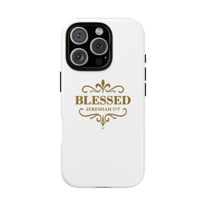 Blessed (Gold Lettering), Rugged Phone Case, Inspirational Mobile Cover, Gift for Faith Lovers, Faith-Based Protector