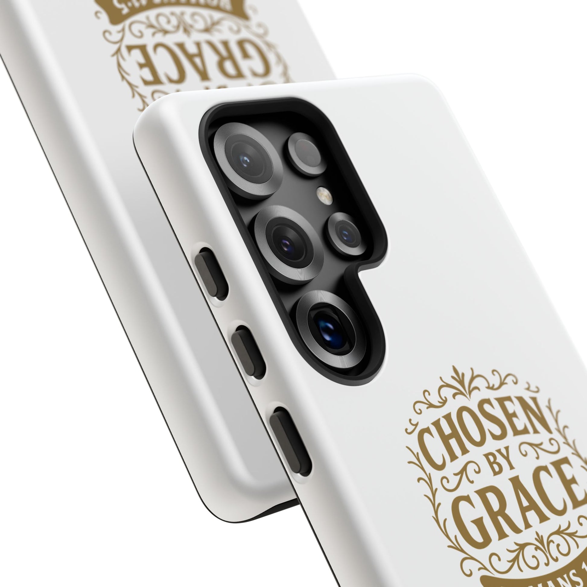 Chosen by Grace (Gold Lettering), Rugged Phone Case, Inspirational Mobile Cover, Gift for Faith Lovers, Faith-Based Protector - Cross Apparel USA