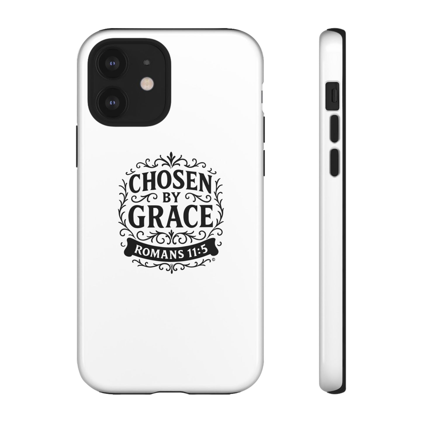 Chosen by Grace (Black Lettering), Rugged Phone Case, Inspirational Mobile Cover, Gift for Faith Lovers, Faith-Based Protector