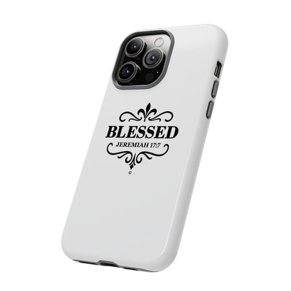 Blessed (Black Lettering), Rugged Phone Case, Inspirational Mobile Cover, Gift for Faith Lovers, Faith-Based Protector - Cross Apparel USA