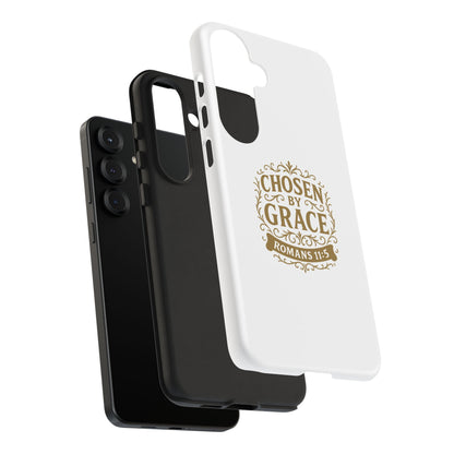 Chosen by Grace (Gold Lettering), Rugged Phone Case, Inspirational Mobile Cover, Gift for Faith Lovers, Faith-Based Protector - Cross Apparel USA