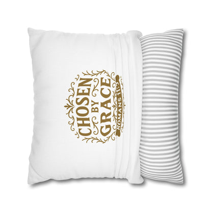 Chosen by Grace (Gold Lettering) Square Pillow Cover | Inspirational Home Decor | Gifts for Faith (Pillow not included)