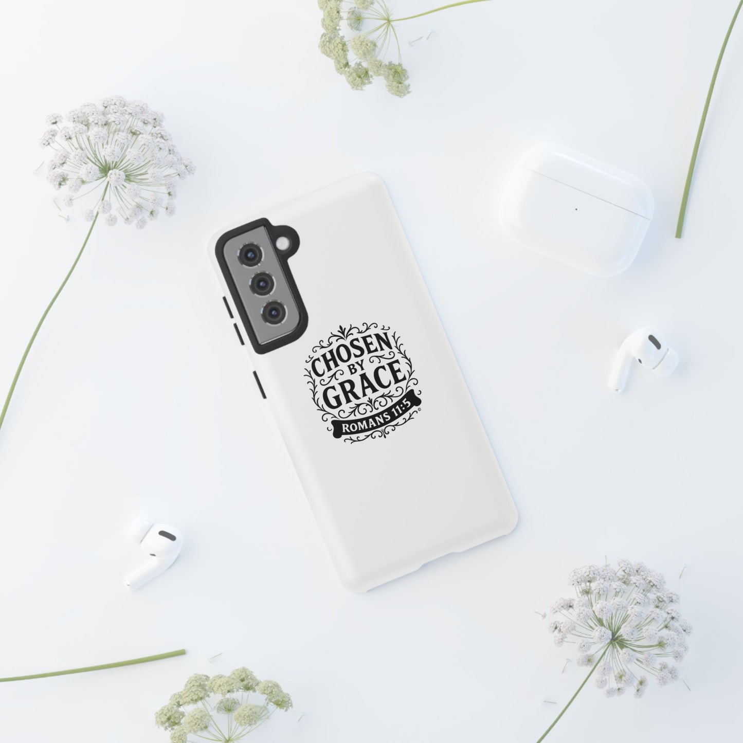 Chosen by Grace (Black Lettering), Rugged Phone Case, Inspirational Mobile Cover, Gift for Faith Lovers, Faith-Based Protector