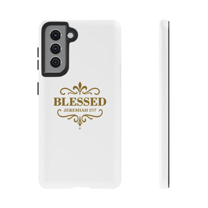 Blessed (Gold Lettering), Rugged Phone Case, Inspirational Mobile Cover, Gift for Faith Lovers, Faith-Based Protector