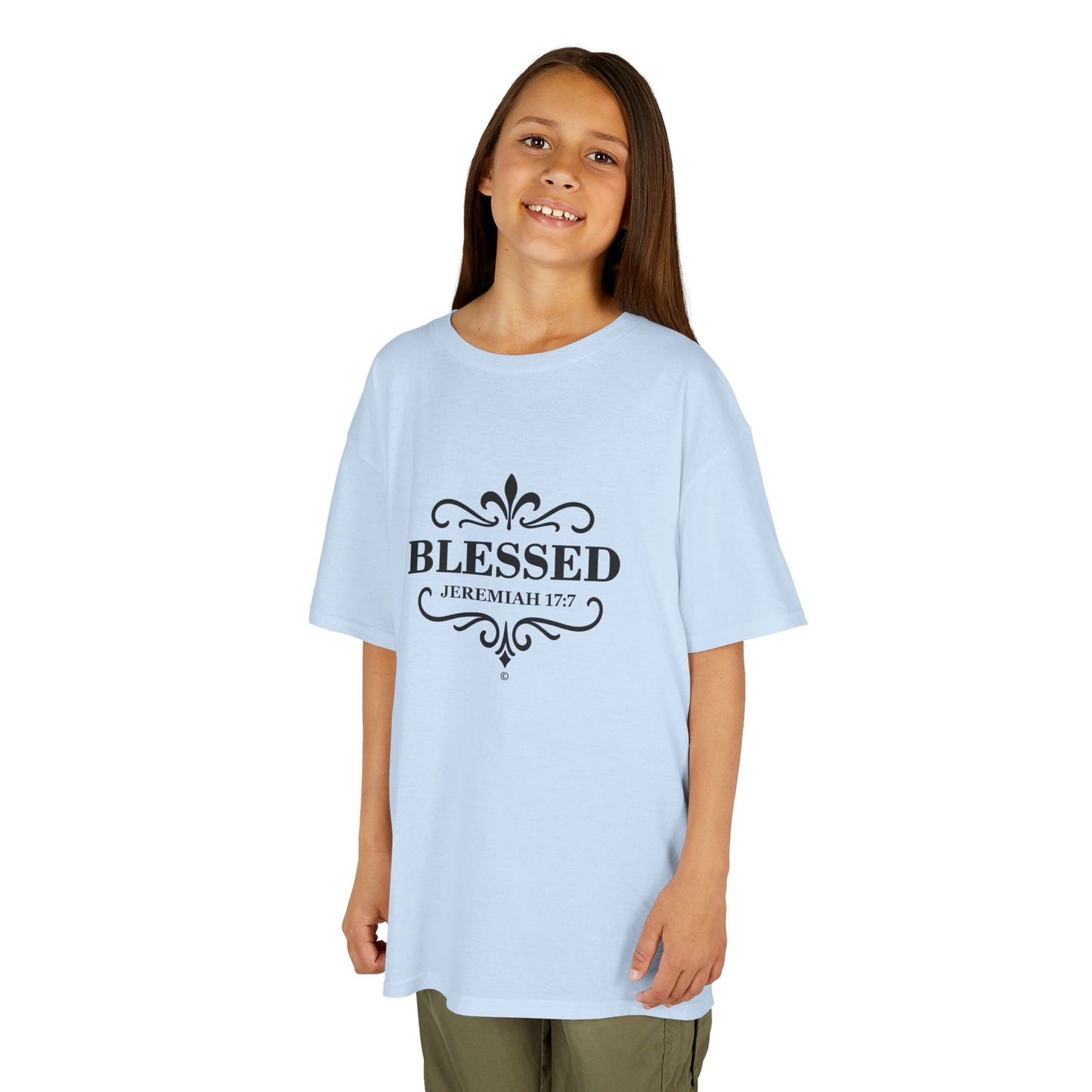 Blessed (Black Lettering) Kids Tee, Faith-based Inspirational Apparel, Gift for Believers, Youth Fashion, Bible Verse Shirt, Meaningful Gift
