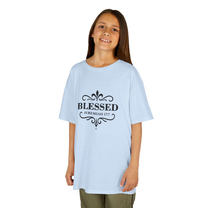 Blessed (Black Lettering) Kids Tee, Faith-based Inspirational Apparel, Gift for Believers, Youth Fashion, Bible Verse Shirt, Meaningful Gift