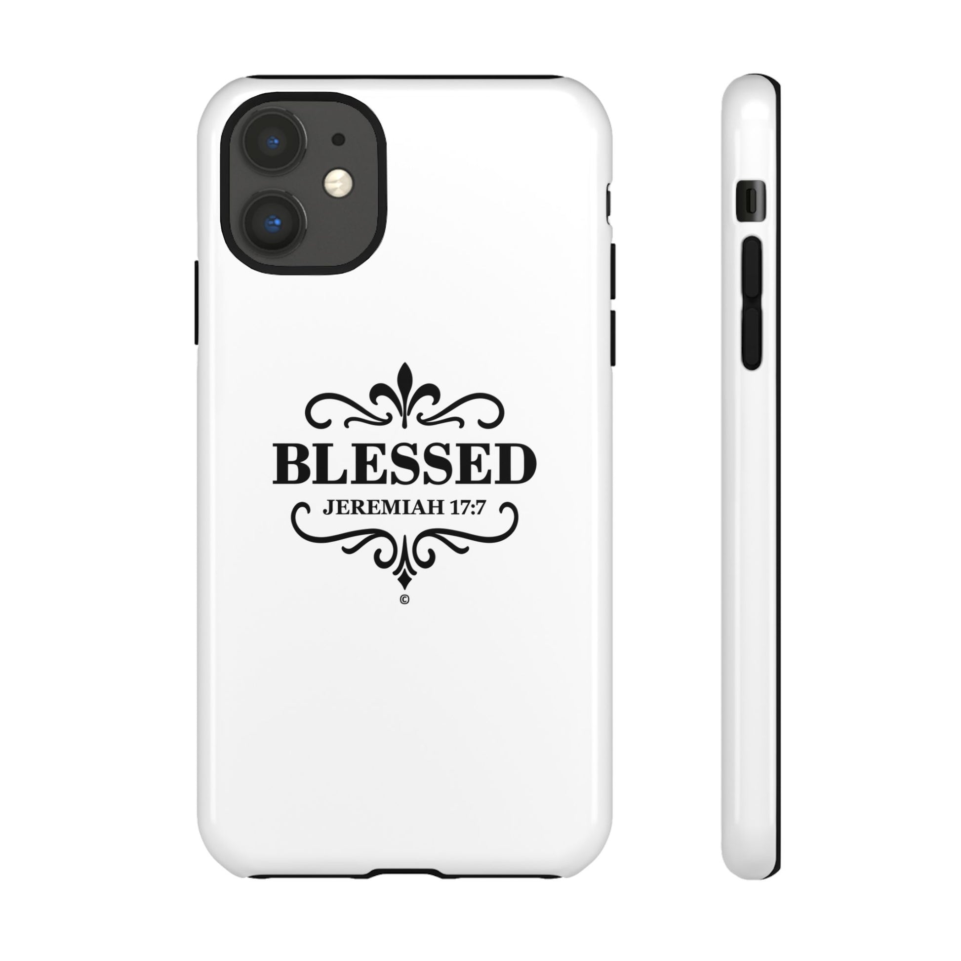 Blessed (Black Lettering), Rugged Phone Case, Inspirational Mobile Cover, Gift for Faith Lovers, Faith-Based Protector - Cross Apparel USA