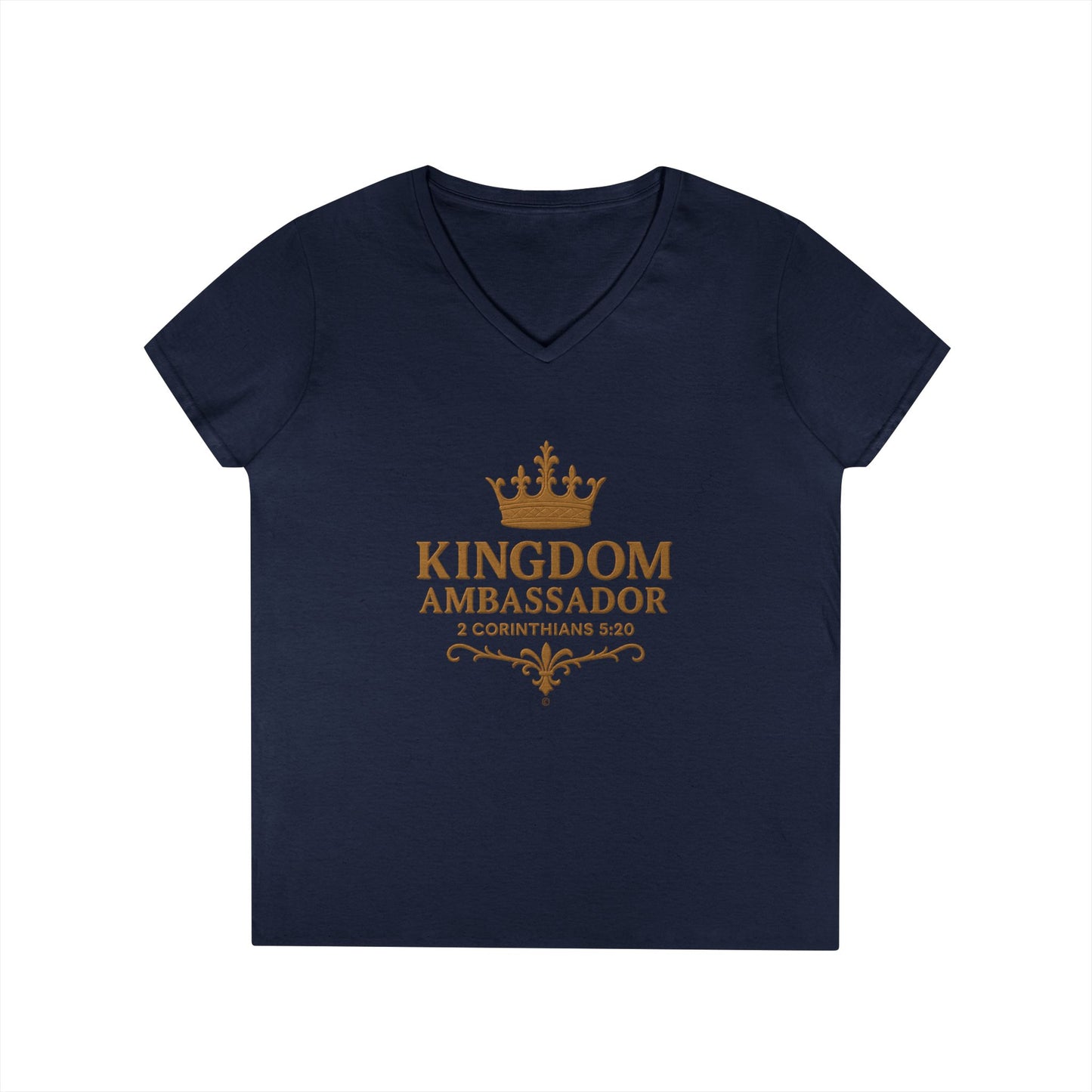 Kingdom Ambassador (Gold) Ladies V-Neck T-Shirt, Inspirational Gift, Faith-Based Gift