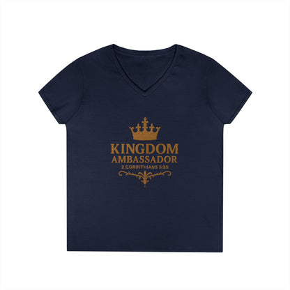 Kingdom Ambassador (Gold) Ladies V-Neck T-Shirt, Inspirational Gift, Faith-Based Gift
