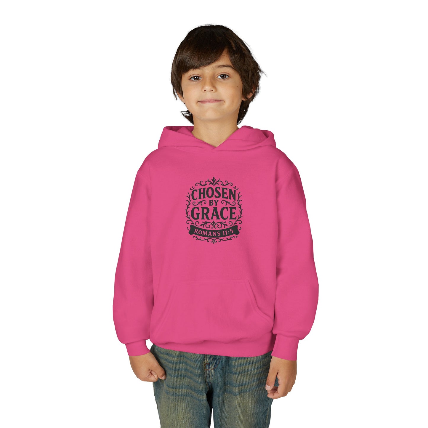 Chosen by Grace (Black Lettering) Youth Heavy Blend Hooded Sweatshirt
