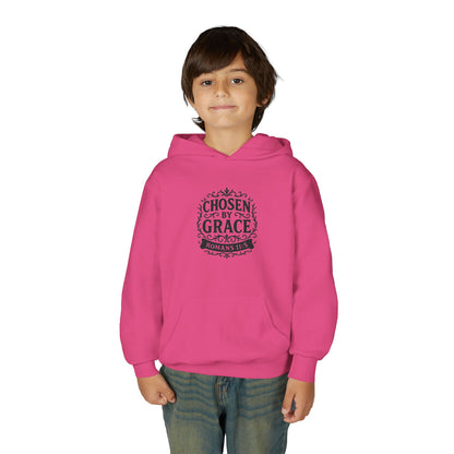 Chosen by Grace (Black Lettering) Youth Heavy Blend Hooded Sweatshirt