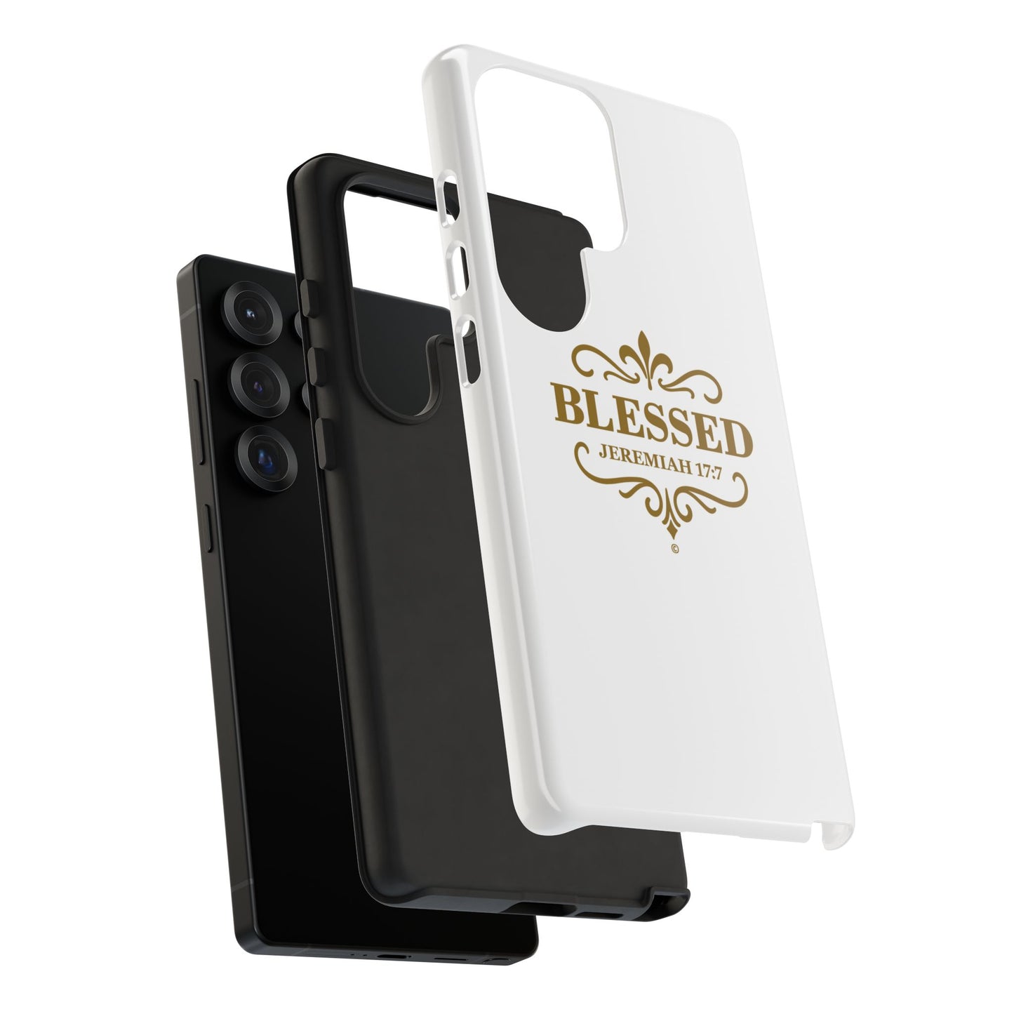 Blessed (Gold Lettering), Rugged Phone Case, Inspirational Mobile Cover, Gift for Faith Lovers, Faith-Based Protector
