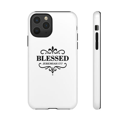 Blessed (Black Lettering), Rugged Phone Case, Inspirational Mobile Cover, Gift for Faith Lovers, Faith-Based Protector