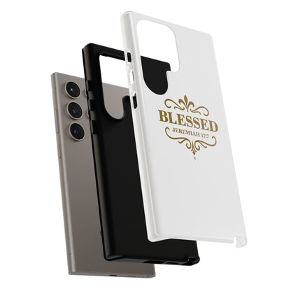 Blessed (Gold Lettering), Rugged Phone Case, Inspirational Mobile Cover, Gift for Faith Lovers, Faith-Based Protector