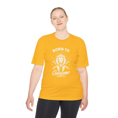 Born to Overcome (White Lettering) Activewear Performance Moisture Wicking Tee, Faith-Based Workout Shirt, Inspirational Fitness Gear, Gift for Fitness Lovers, Bible Verse T-Shirt - Cross Apparel USA