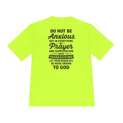 Not Anxious (Small Design on front plus Large Design on back) Activewear Performance Moisture Wicking Tee, Faith-Based Workout Shirt