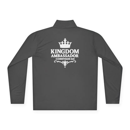 Kingdom Ambassador (Small Design on Front and Full design on the back side) Stylish Unisex Quarter-Zip Pullover for Everyday Comfort, Cozy Apparel, Trendy Layering, Casual Wear, Great for Believers