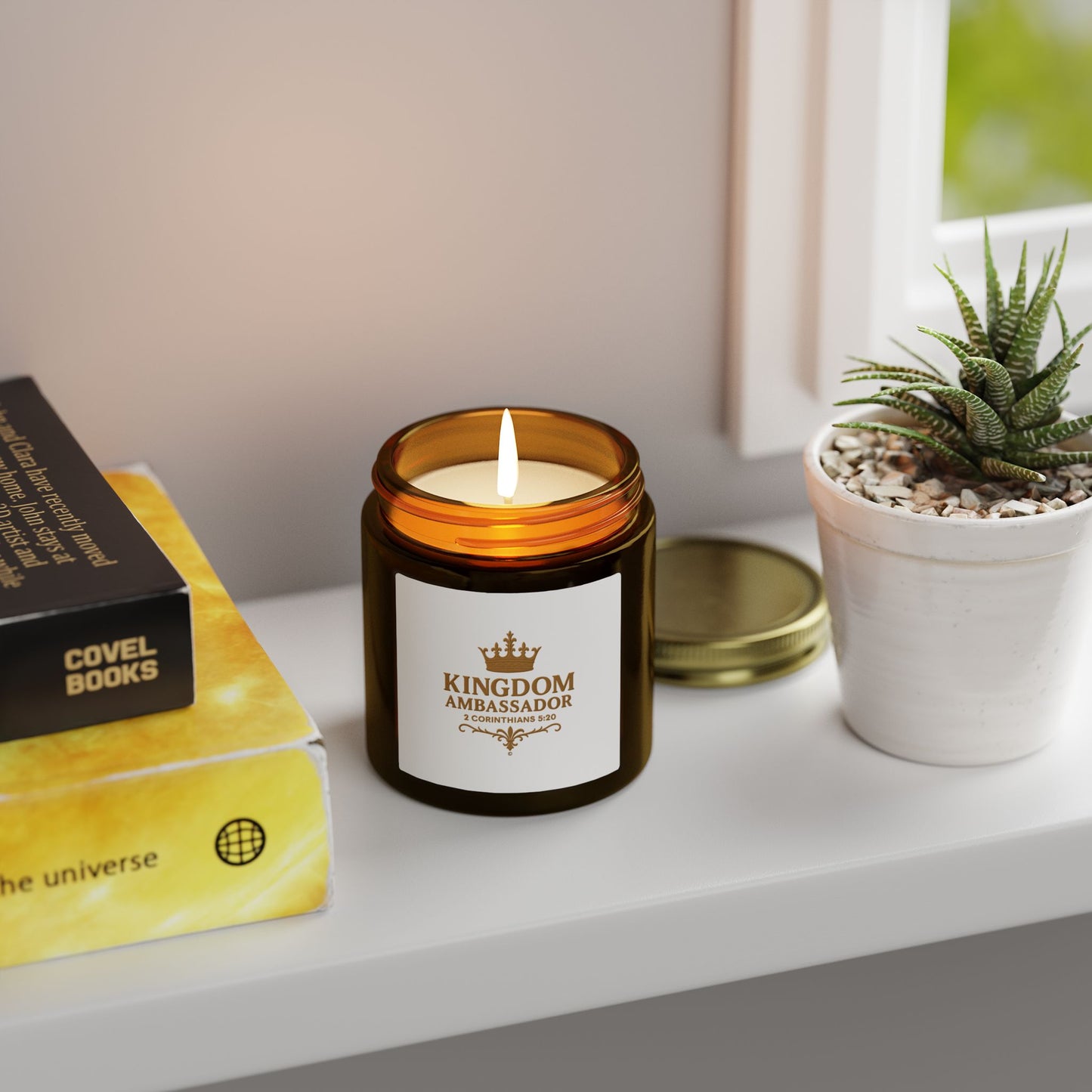 Kingdom Ambassador (Gold Lettering) Scented Candle - Coconut Apricot Wax, Inspirational Home Decor, Gifts for Believers, Relaxation
