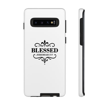 Blessed (Black Lettering), Rugged Phone Case, Inspirational Mobile Cover, Gift for Faith Lovers, Faith-Based Protector - Cross Apparel USA
