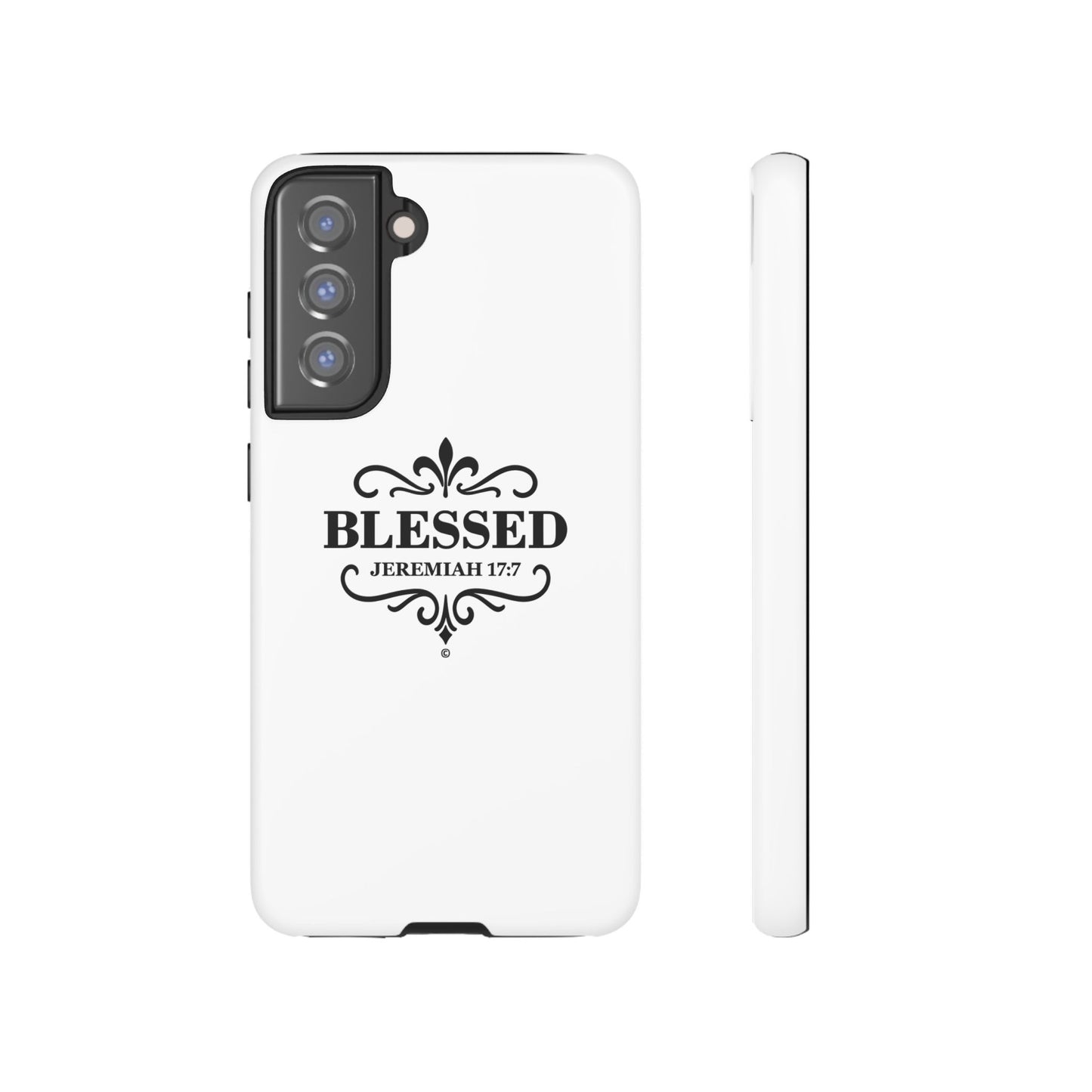Blessed (Black Lettering), Rugged Phone Case, Inspirational Mobile Cover, Gift for Faith Lovers, Faith-Based Protector